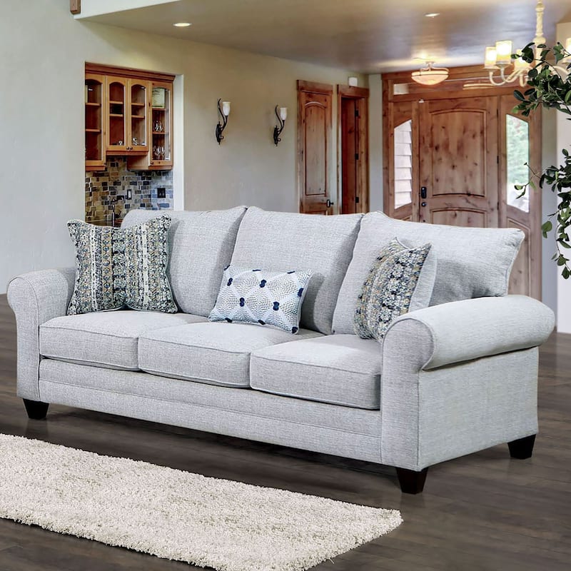 Nolinas Transitional Grey Fabric Upholstered Rolled Arms Sofa by Furniture of America - Grey