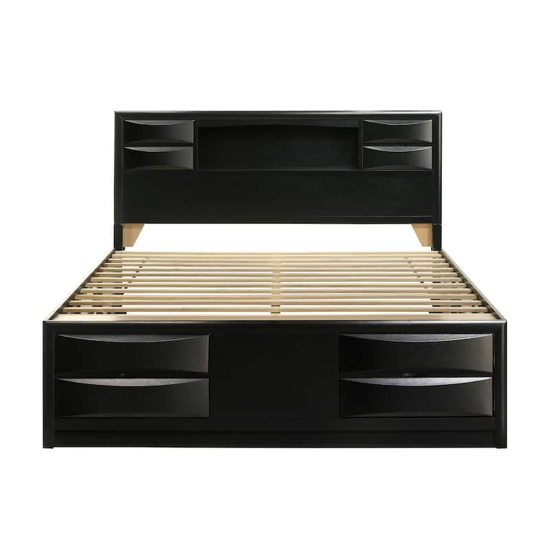 Wood Bed with Storage Drawers in Black