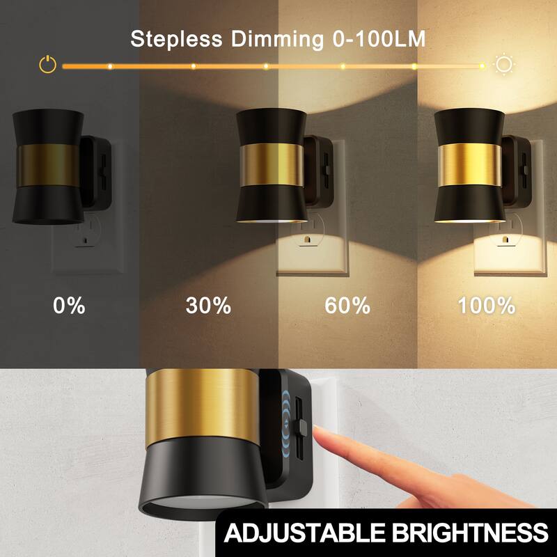 2-Pack Plug-in Night Light, Dusk to Dawn Sensor Wall Sconce, Up/Down Warm 3000K, Mini Decorative Light for Bedroom Hallway