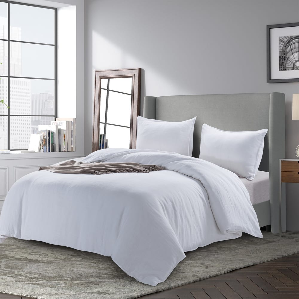 100% French Linen Duvet Cover Set, Stonewashed Texture, All Season Cozy & Durable