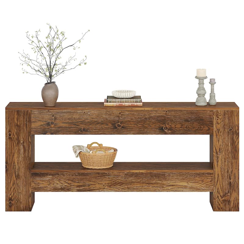 2-tier Farmhouse Solid Wood Console Sofa Table for Entryway Living Room