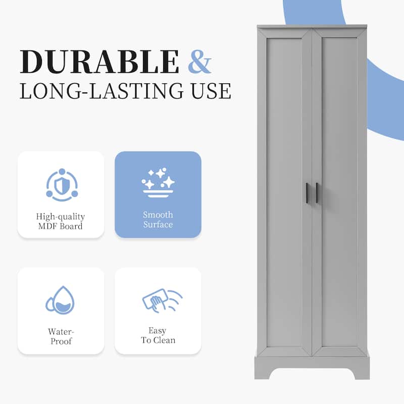 Bathroom Storage Tall Cabinet with Adjustable Shelf and Anti-Tipping