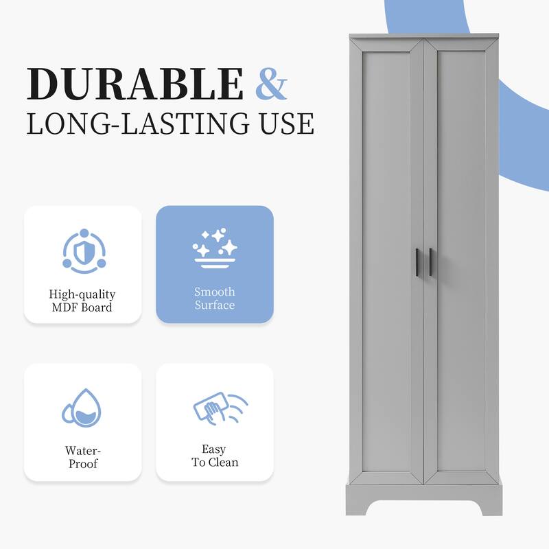 Storage Cabinet with Two Doors for Bathroom, Office, Adjustable Shelf, MDF Board