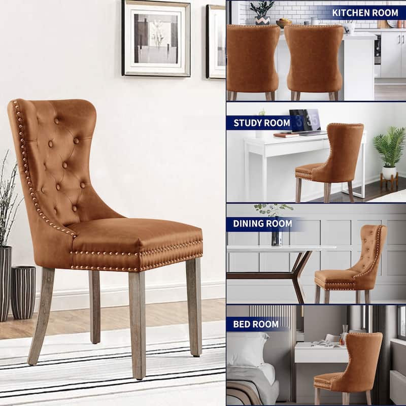 Subrtex(Set of 2)Faux Leather Upholstered Button Nailhead Wingback Dining Chair
