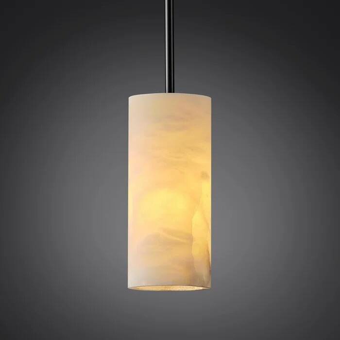 Dimmable LED Solid Brass Pendant Light with Spanish Alabaster Shade - Black
