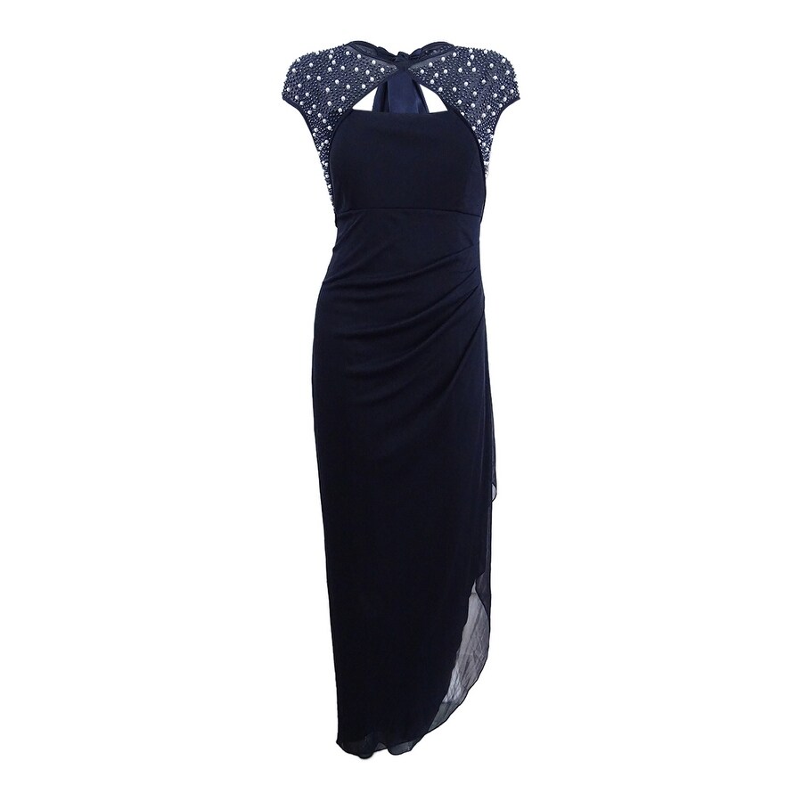 msk embellished ruched jersey gown