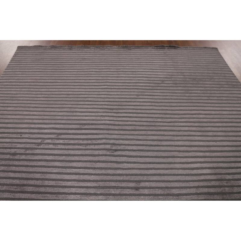 All-Over Striped Nepalese Oriental Area Rug Handmade Wool Carpet - 8'1" x 9'8"
