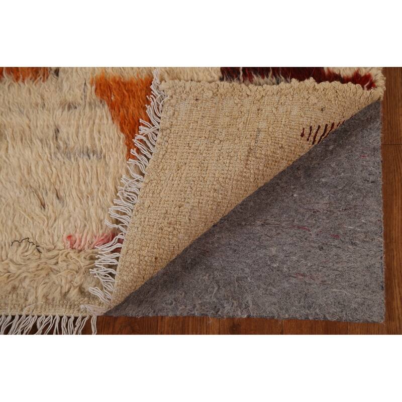 Hand Knotted Oriental 100% Wool Carpet Modern Tribal Beige & Ivories Moroccan Area Rug - 9' 8'' X 6' 8''