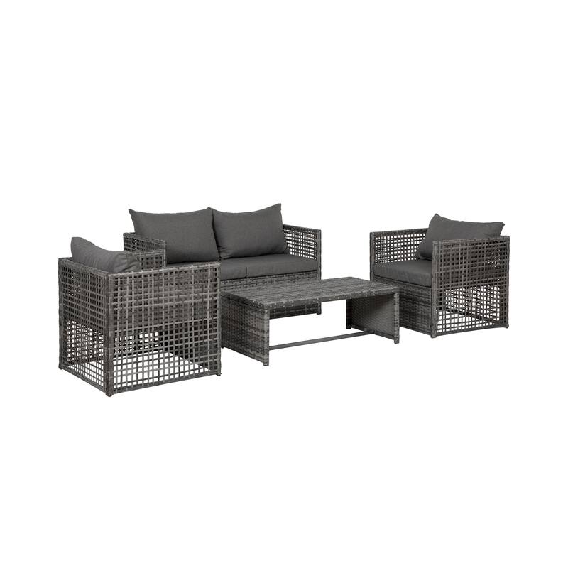 Audy Outdoor 4-Piece Cushioned Rattan Patio Furniture Chat Set - Gray