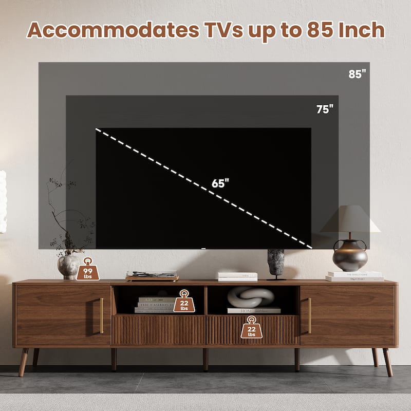 78" TV Stand Entertainment Center for 65/75" TVs, TV Cabinet Media Console Table with Cable Management, Walnut
