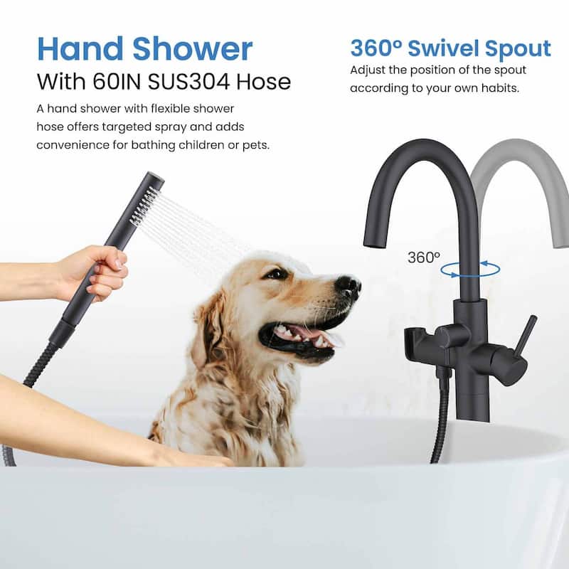 Circular Single Handle Floor Mounted Freestanding Tub Filler With Hand Shower