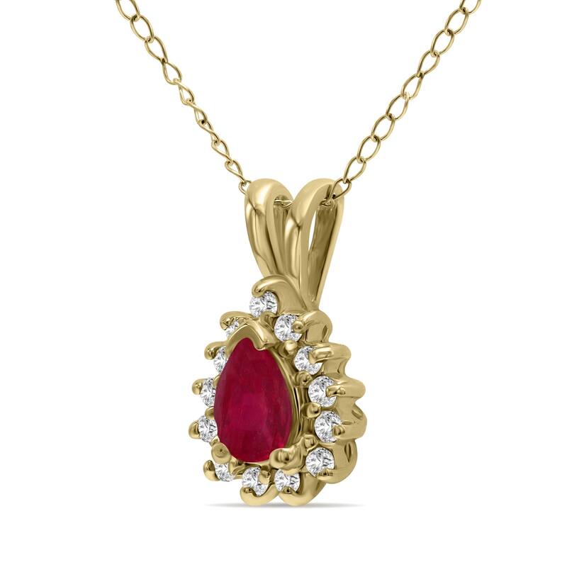 Marquee Jewels Ruby and Diamond Tear Drop Pendant in 14K Yellow Gold
