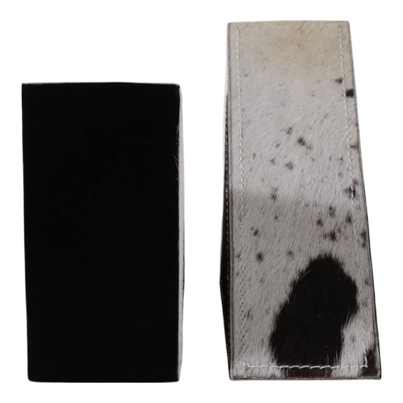 Leather Wood Bookends Cowhide Pattern Triangular (Set of 2) - 7" Ivory - 5.5" x 2.75" x 7"