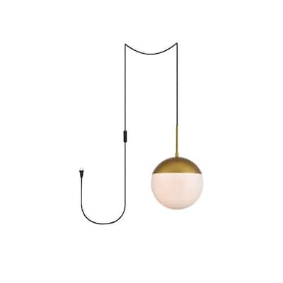 Elian 1-Light Plug in Pendant with Frosted White Shade - Brass - 10" Diameter