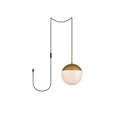 Elian 1-Light Plug in Pendant with Frosted White Shade - Brass - 10" Diameter