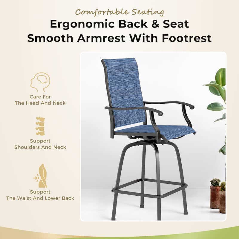 7-Piece Patio Bar Stool Set Textilene Swivel Stools