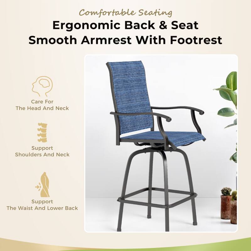 Outdoor All-Weather Swivel Patio Bar Stools With Arms(Set of 2/4/6)