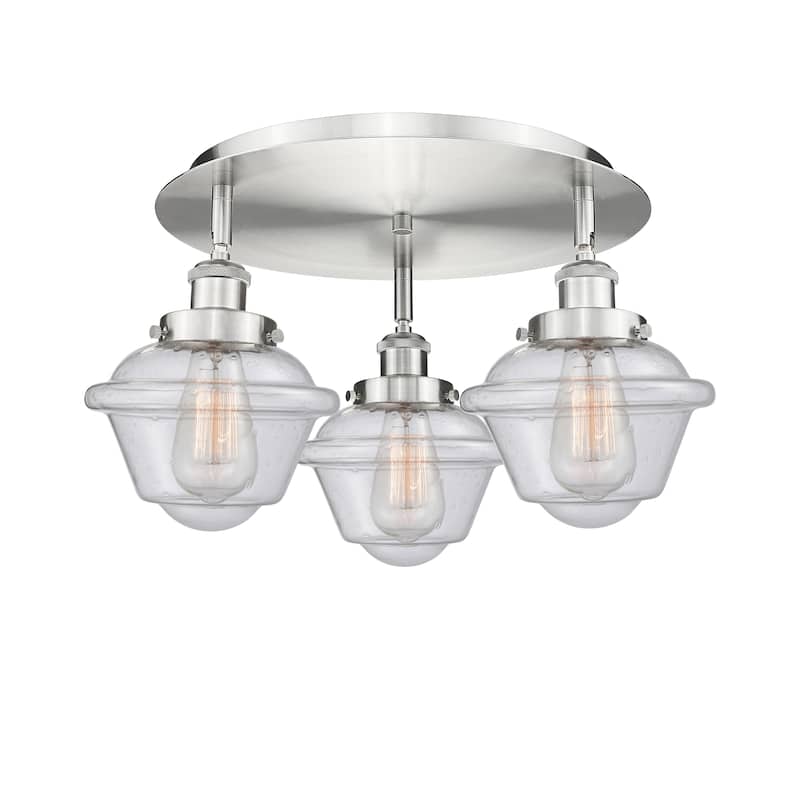 Innovations Lighting Oxford - 3 Light 18" Flush Mount - Satin Nickel/Seedy