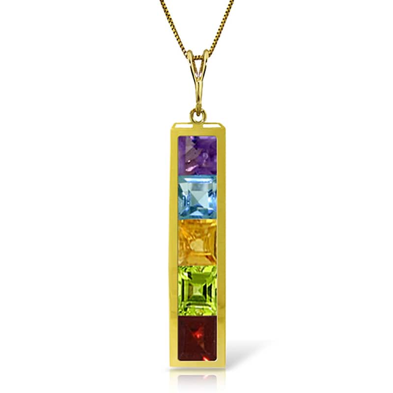 2.25 Carat 14K Solid Gold Elegant Necklace Natural Multi Gemstones - 22 Inch - Yellow