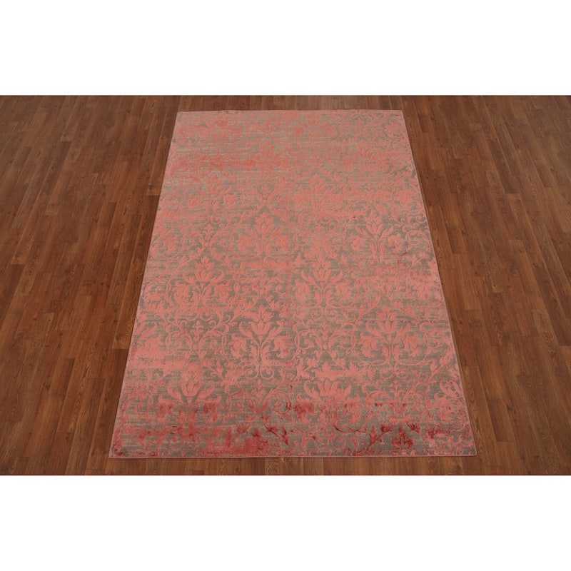 Machine Made Oriental Polyester Carpet All-Over Coral Distressed Area Rug - 7' 5'' X 5' 2''