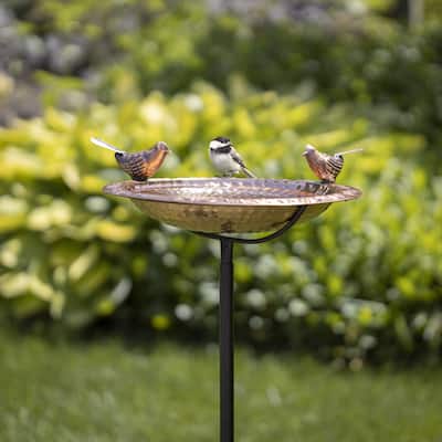 Pure Copper Bird Bath, Featuring Two Copper Birds, and a Multipronged Garden Pole By Good Directions