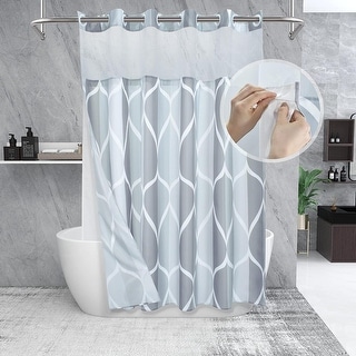 Hook Grey Shower Curtain with Snap in Fabric Liner Set Style with