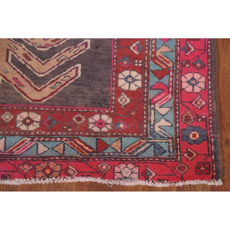 Hand Knotted Oriental 100% Wool Carpet Traditional Geometric Greys & Charcoal Meshkin Runner Rug - 9' 6'' X 3' 11''