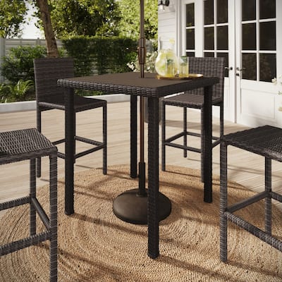 Martha Stewart Outdoor Rattan Wicker Patio Bar Table with Engineered Wood Top - 37"W x 37"D x 41"H
