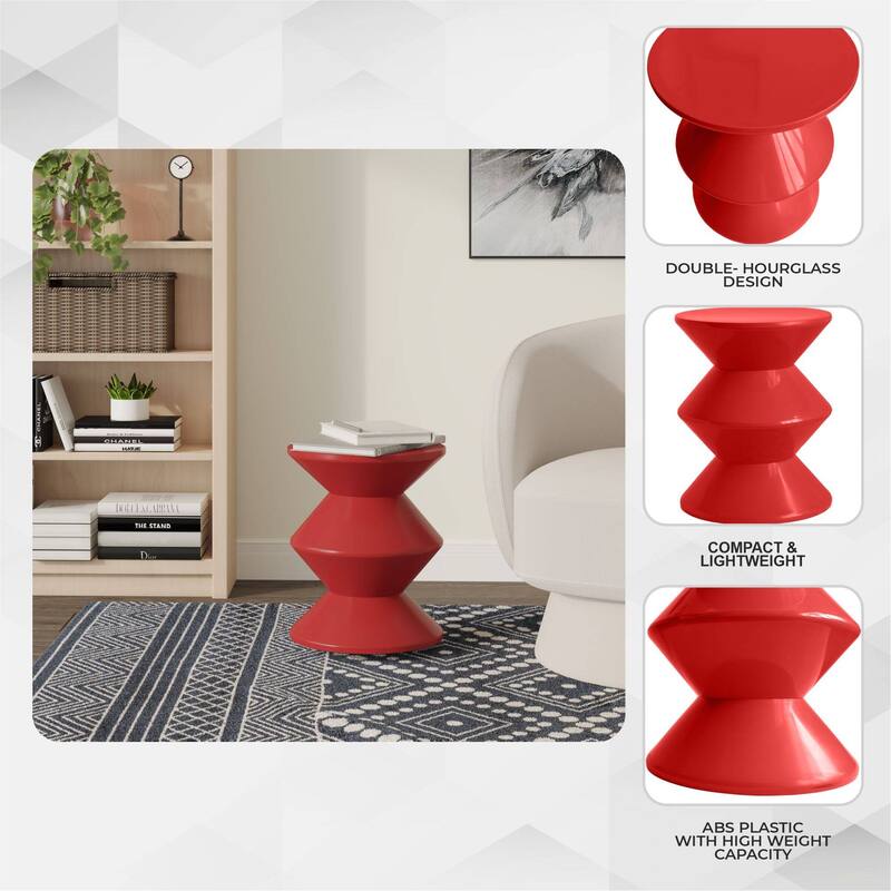 Round Side Table in ABS Plastic with Double-Hourglass Design End Table For Indoor and Outdoor