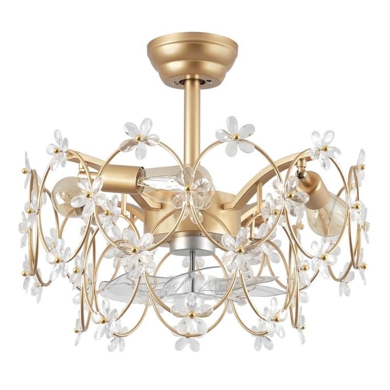 21 in. Indoor Golden Flower Crystal Ceiling Fan with Light, Ceiling Fans with Light and Remote, Flower Fandelier for Bedroom