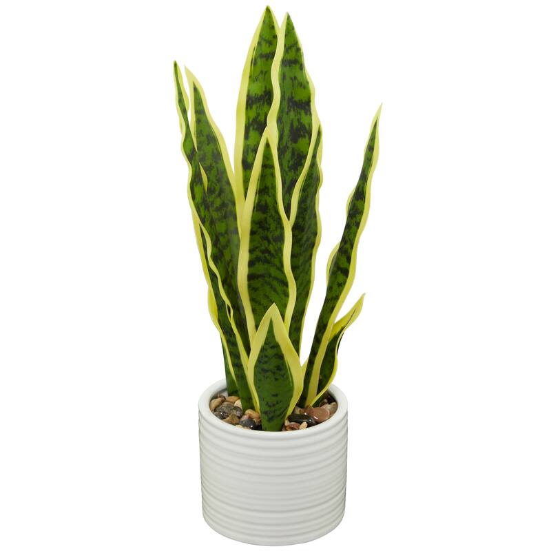 Green Faux Foliage Artificial Plant with Gold or White Porcelain Pot