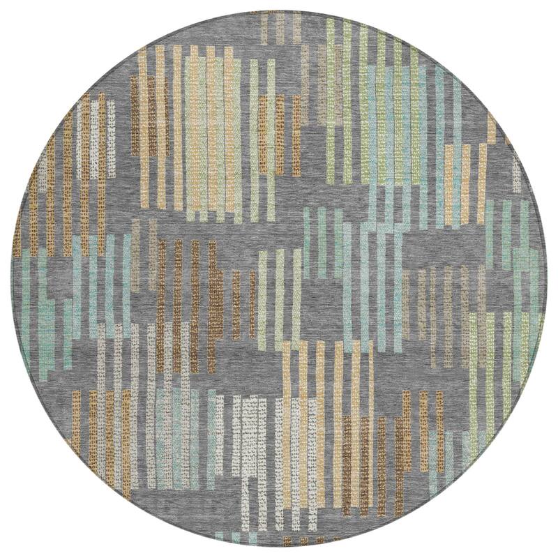 Machine Washable Indoor/ Outdoor Modern Pines Chantille Rug