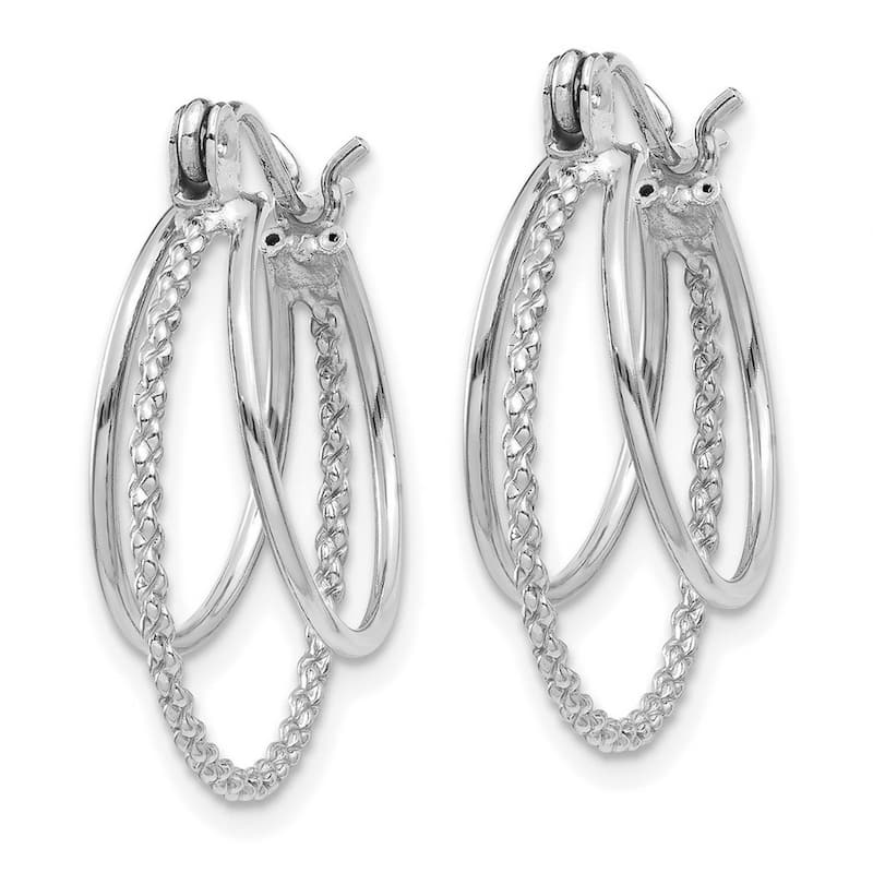 Curata 14k White Gold 8x19mm Polished and Textured Circle Triple Hoop Earrings