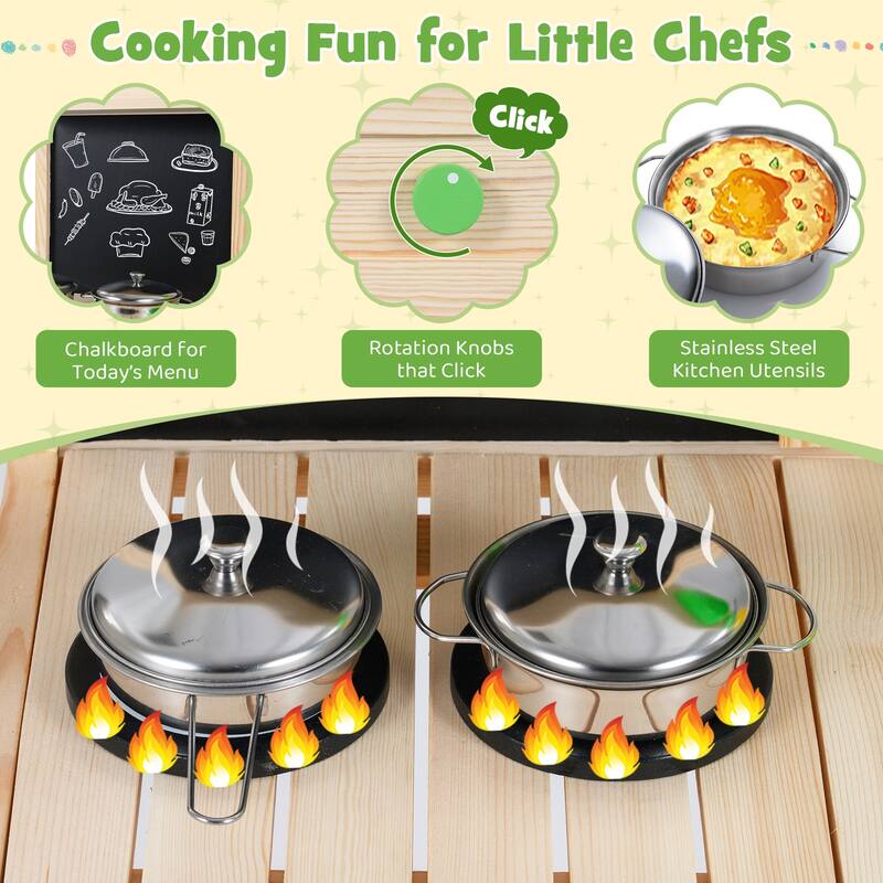 Gymax Kids Mud Kitchen Play Pretend Kitchen w/ Chalkboard Stoves