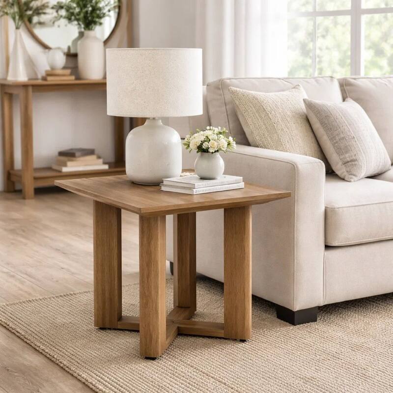 Baily Outdoor Square End Table, 23 Inch Rich Woodlike Brown Metal