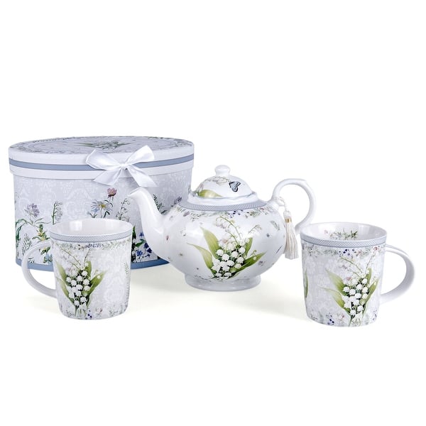 slide 2 of 6, STP Goods Lily of the Valley Bone China Tea Set for 2. in Gift Box