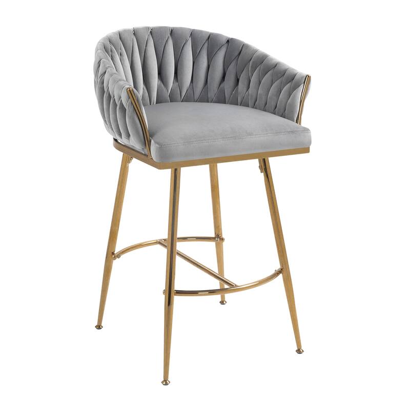 26'' Counter height bar stools velvet kitchen island with hand- wave back,golden chromed base and footrest, set of 2