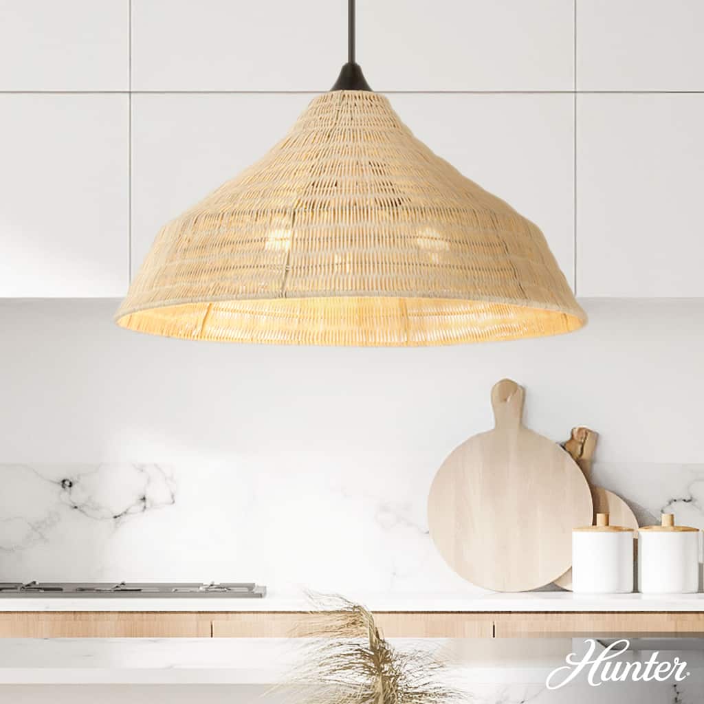 Hunter Agoura Boho Rattan Pendant - Kitchen, Bedroom, Living Room, Dining Room, Entry - Transitional, Coastal