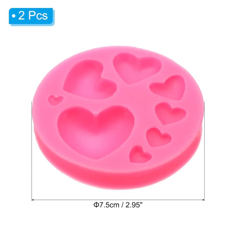 2PCS Polymer Clay Mold, Fondant Mold 8 Heart Mold Silicone Rose - Pink
