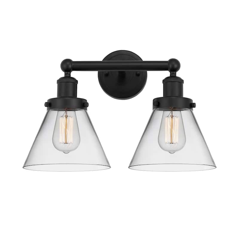 Innovations Lighting 616-2W-10-16-L Cone Vanity Cone 2 Light 16" Wide - Matte Black / Clear