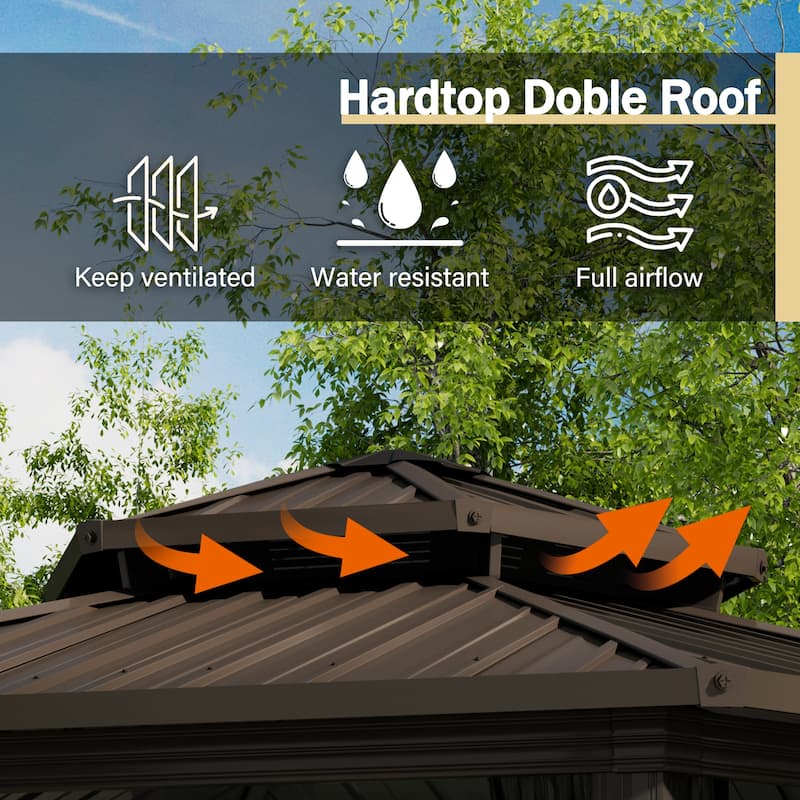 12'×15' Outdoor Aluminum Frame Gazebo Pergola with Mesh Curtains