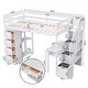 preview thumbnail 3 of 18, Twin size Loft Bed with Storage Drawers ,Desk and Stairs, Wooden Loft Bed with Shelves, No box spring required- White