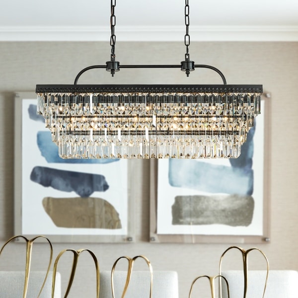 Transitional Glam 6 Light Tierd Crystal Fringe Chandelier in Matte Black A Vintage Modern Fusion Bed Bath Beyond 39763045