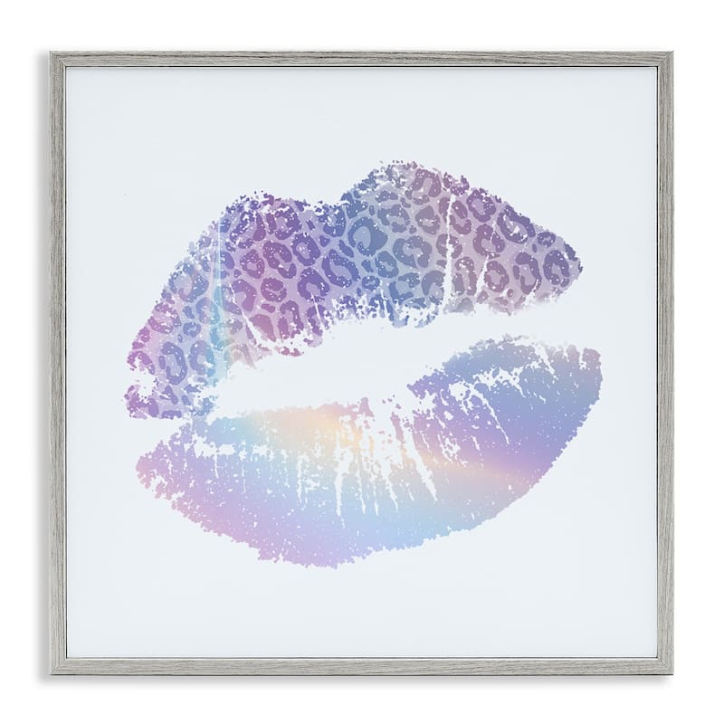 Stupell Glam Patterned Kiss Framed Giclee Art Design By Kim Allen - 17 x 17 - Grey