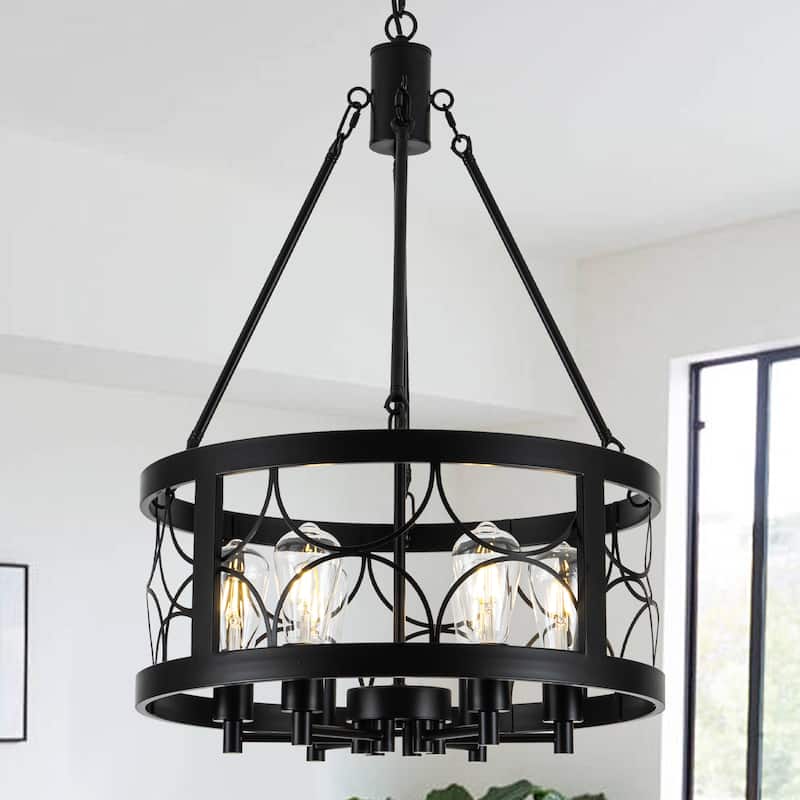 19.68-inch Retro Elegant 6-Light Metal Chandelier with Adjustable Height - Black