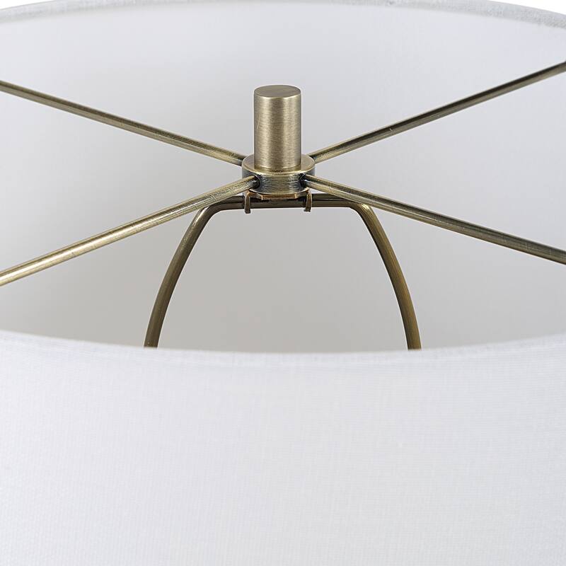 Porcelain Table Lamp with Round Shade - 26.25" - White and Brass