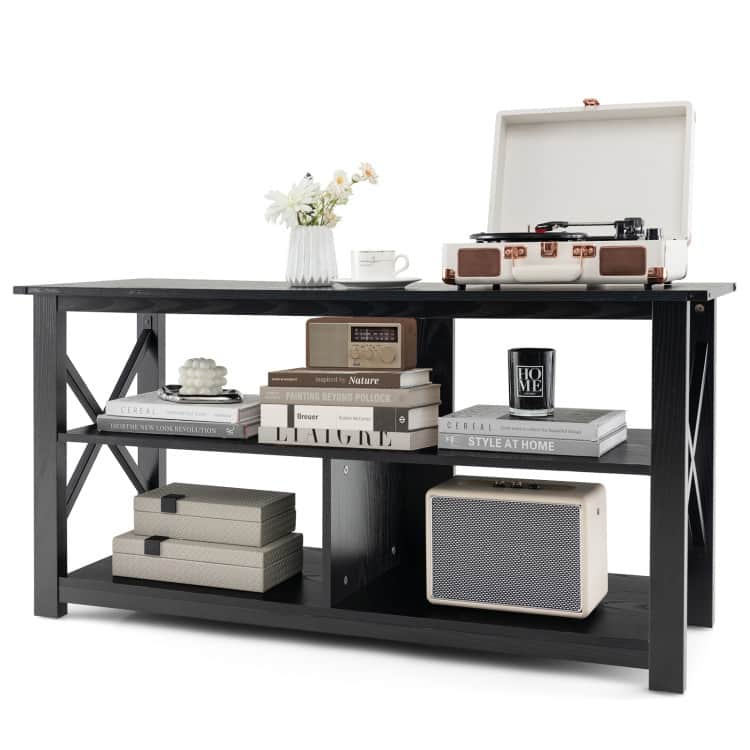 Modern Farmhouse TV Stand Entertainment Center for TV's up to 55" with Open Shelves - 47"X16"X23.5"(LXWXH)