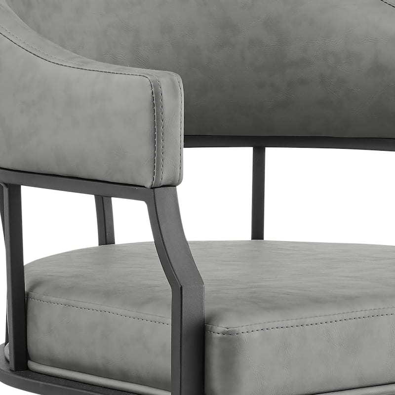 Tibet Gray Faux Leather and Black Iron Swivel Tilt Rolling Dining Chair