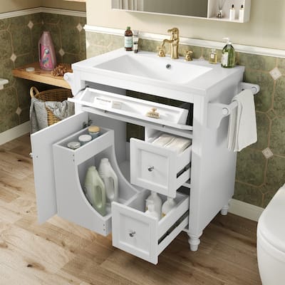 30'' Bathroom Vanity with/without Resin Sink, Modern Bathroom Storage Cabinet with 2 Drawers, a Tip-out Drawer and Door Shelf