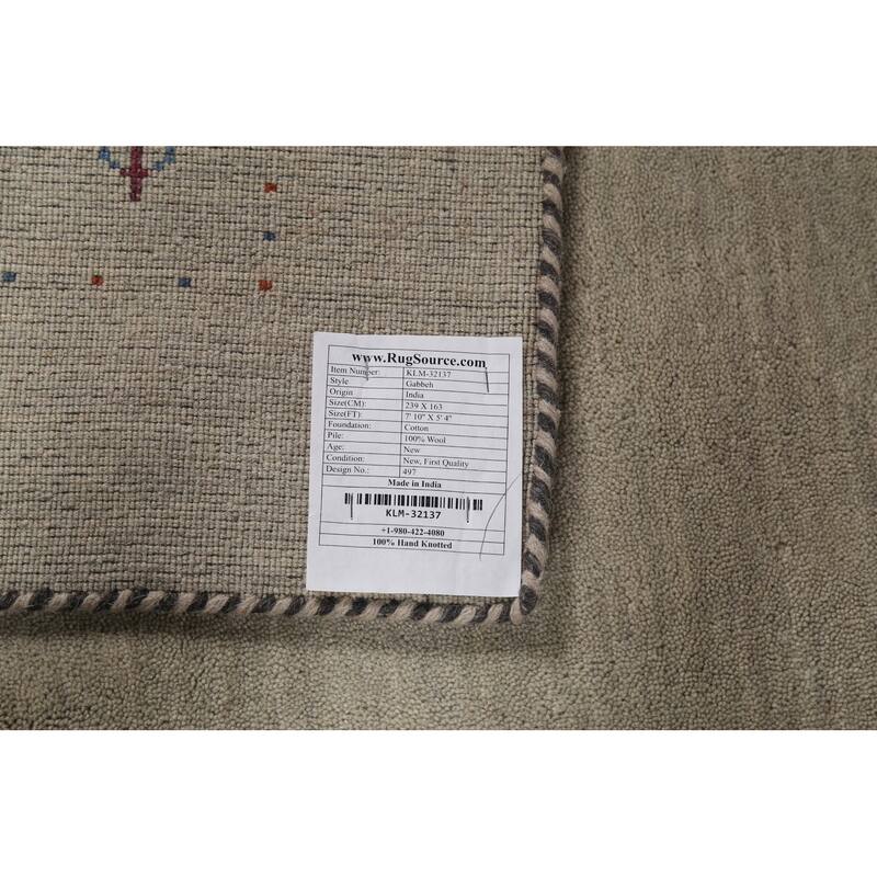 Beige Tribal Gabbeh Oriental Rug Hand-Knotted Wool Carpet - 5'4"x 7'10"